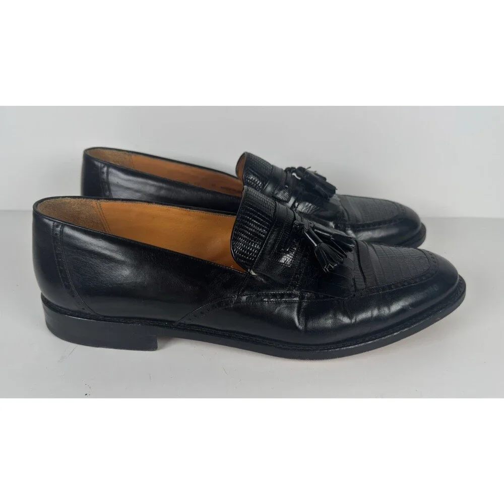 Mezlan Murcia Shoes Mens Black Leather Tassel Loafers Genuine Lizard US 12